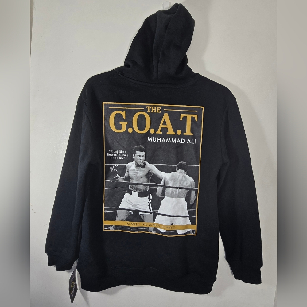 Youth Large Black Graphic Hoodie front "GOAT" Back ALI  NWT
